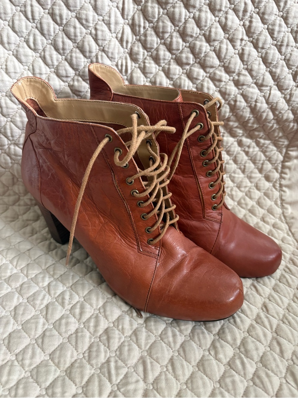Nine West Rust Brown Lace-Up Leather Ankle Boots
